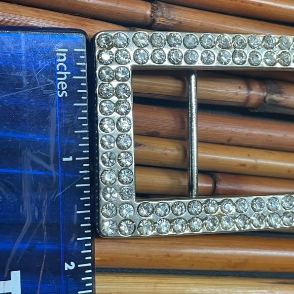 GORGEOUS HUGE VINTAGE 5" WIDE BAR BELT BUCKLE COVERED CLEAR CRYSTAL RHINESTONES - Picture 7 of 7